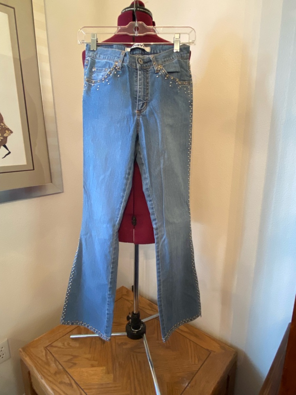 Mavi Light Blue Stud-Trim Flare Jeans